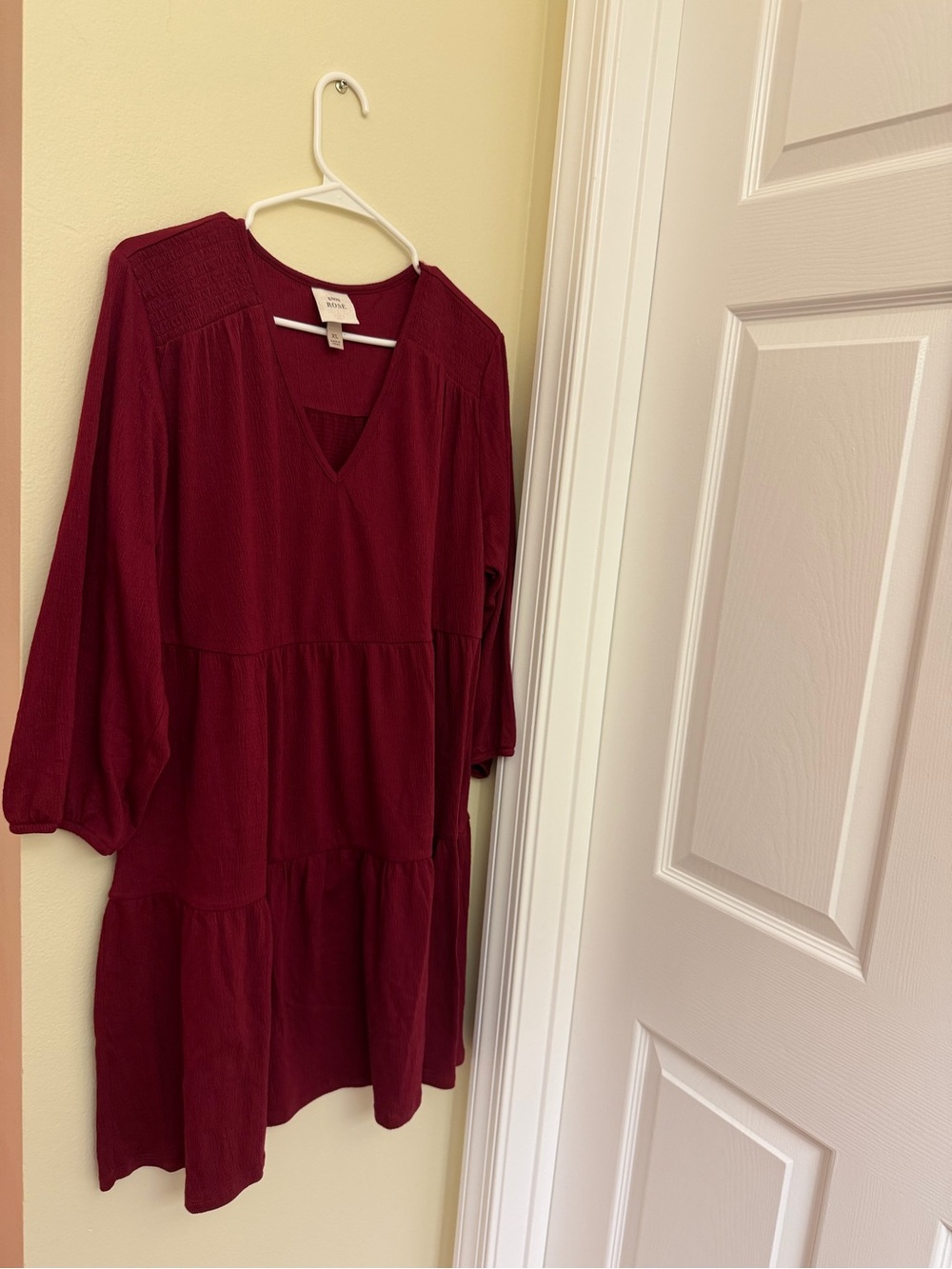 Knox Rose Tiered V-Neck Dress - Deep Burgundy